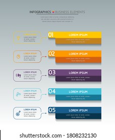 Vector elements for infographic. presentation and chart. steps or processes. 
options number workflow template design.5steps. 