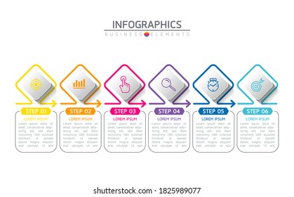 Vector elements for infographic. presentation and chart. steps or processes. 
options number workflow template design.ุ6 steps. 