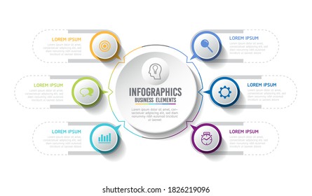 Vector elements for infographic. presentation and chart. steps or processes. 
options number workflow template design.6 steps. 