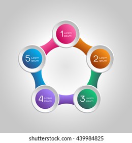 Vector elements for infographics. Diagram of the five
elements. Bright colors. Pentagon. Related Items.