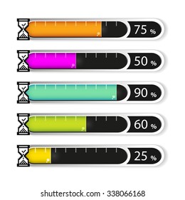 Vector elements infographics, diagram with pixel hourglass cursor, simple colorful graph percent, 5 step timeline indicator, bar graph, chart process steps