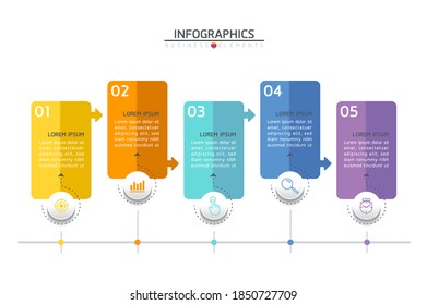 Vector elements for infographics. presentation and chart. steps or processes. 
options number workflow template design.5 steps. 
