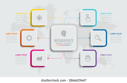 Vector elements for infographics. presentation and chart. steps or processes. 
options number workflow template design. 6 steps.