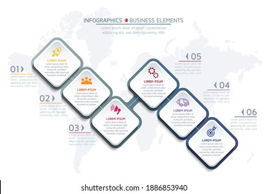 Vector elements for infographics. presentation and chart. steps or processes. 
options number workflow template design.6 steps.
