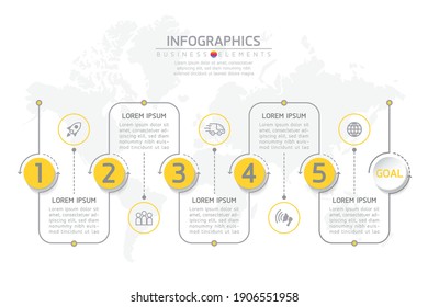 Vector elements for infographics. presentation and chart. steps or processes. 
options number workflow template design. 5steps.