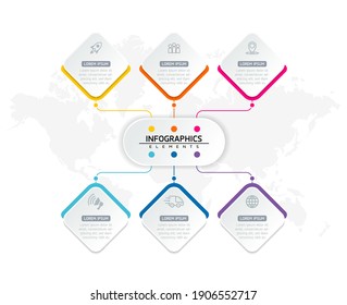 Vector elements for infographics. presentation and chart. steps or processes. 
options number workflow template design. 6 steps.