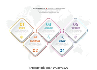 Vector elements for infographics. presentation and chart. steps or processes. options with numbers, workflow template design. 5 steps.