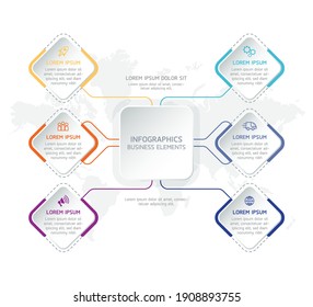 Vector elements for infographics. presentation and chart. steps or processes. options with numbers, workflow template design. 6 steps.