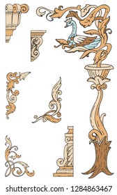 Vector Elements For Menu Page Design, Fairy Tale Books, Magazines, Websites. Fabulous Ornaments Hand Drawing. Contour Pattern.