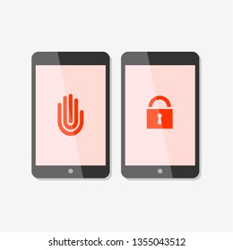 Vector elements on the subject of phone security. Lock and stop symbols.