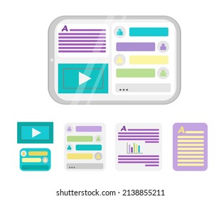 Vector elements for online training and courses, digital classroom, webinar. A gadget for learning, infographics for creating presentations. For use in advertising, banners, backgrounds, stickers.