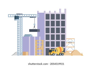 Vector elements representing construction site for city illustration