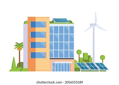 Vector elements representing Green Powered Building. Eco Concept city illustration.