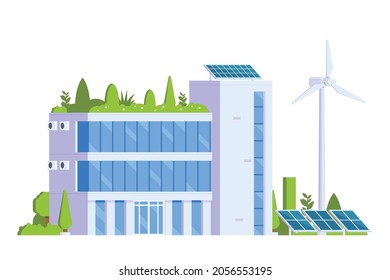 Vector elements representing Green Powered Building. Eco Concept city illustration.
