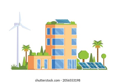 Vector elements representing Green Powered Building. Eco Concept city illustration.