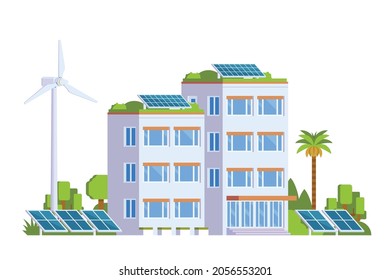 Vector elements representing Green Powered Building. Eco Concept city illustration.