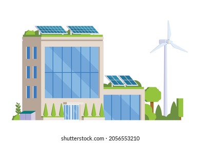 Vector elements representing Green Powered Building. Eco Concept city illustration.