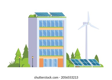 Vector elements representing Green Powered Building. Eco Concept city illustration.