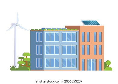 Vector elements representing Green Powered Building. Eco Concept city illustration.