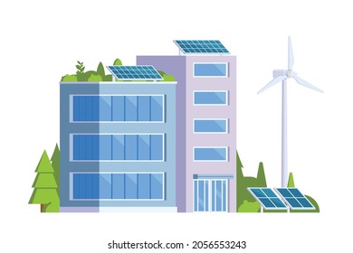 Vector elements representing Green Powered Building. Eco Concept city illustration.