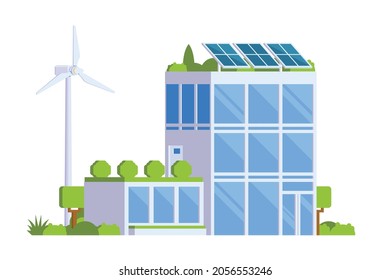 Vector elements representing Green Powered Building. Eco Concept city illustration.