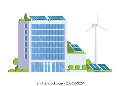 Vector elements representing Green Powered Building. Eco Concept city illustration.