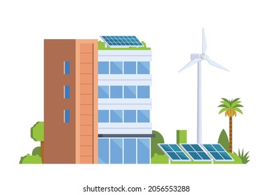 Vector elements representing Green Powered Building. Eco Concept city illustration.