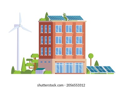 Vector elements representing Green Powered Building. Eco Concept city illustration.