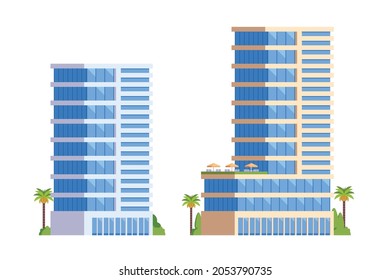 Vector elements representing office buildings for city illustration