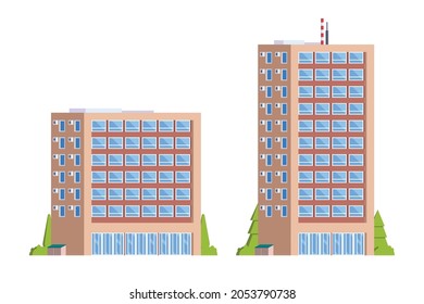 Vector elements representing office buildings for city illustration