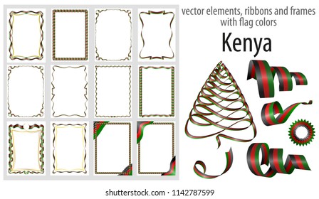vector elements, ribbons and frames with flag colors Kenya, template for your certificate and diploma.