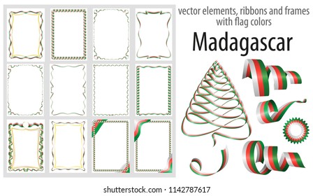 vector elements, ribbons and frames with flag colors Madagascar, template for your certificate and diploma.