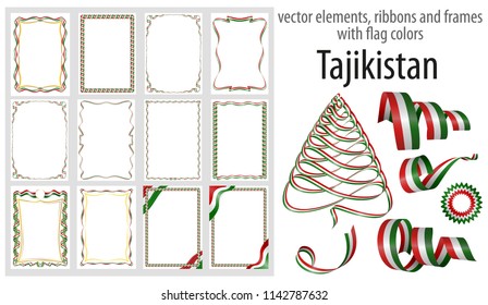 vector elements, ribbons and frames with flag colors Tajikistan, template for your certificate and diploma.