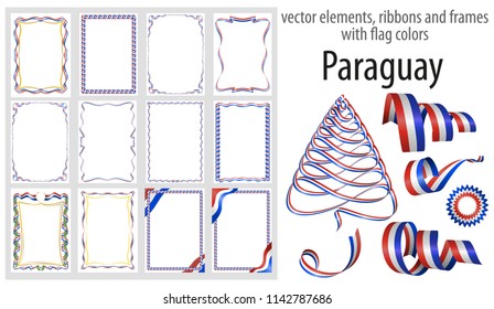 vector elements, ribbons and frames with flag colors Paraguay, template for your certificate and diploma.