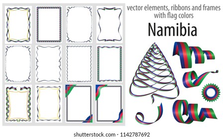 vector elements, ribbons and frames with flag colors Namibia, template for your certificate and diploma.