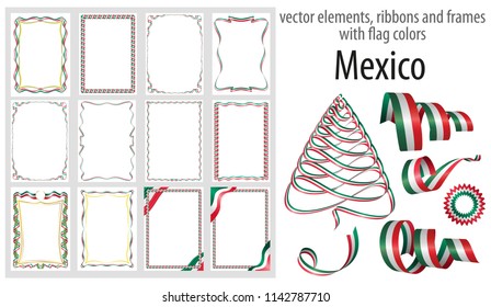 vector elements, ribbons and frames with flag colors Mexico, template for your certificate and diploma.