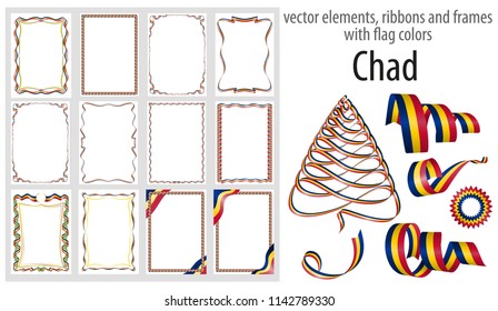 vector elements, ribbons and frames with flag colors Chad, template for your certificate and diploma.