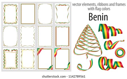 vector elements, ribbons and frames with flag colors Benin, template for your certificate and diploma.