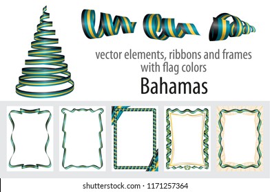 vector elements, ribbons and frames with flag colors Bahamas, template for your certificate and diploma.