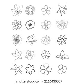 Vector elements. Set of outline flowers. Sketched style.