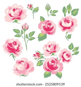 Vector Elements set of rose isolated on white background for design, pattern, art work, wallpaper and on so