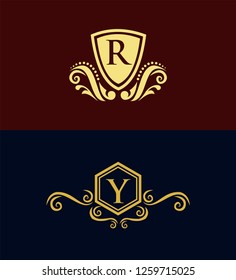 vector elements in style of luxury flourish. Luxury Logo template in vector for Restaurant, Royalty, Boutique, Cafe, Hotel, Heraldic, Jewelry, Fashion and other vector illustration