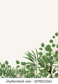 Vector elements in the style of watercolor for the designer the collection set green forest ferns, the tropical green eucalyptus green art leaves natural leaves of grass. green leaf background