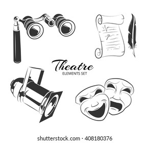 Vector elements for theatre logo. Theater labels signs or theater emblems symbols