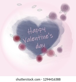 Vector elements for Valentine's day. Beautiful holiday card with hearts and roses in watercolor style.