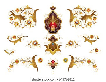 Vector elements, vignettes for design template. Luxury ornament in Eastern style. Premium floral illustration. Ornate decor for invitations, greeting cards, thank you message, labels, badges, tags.