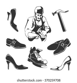 Vector elements for vintage labels of shoes repair