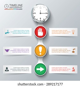 Vector elements with watch for timeline infographic. Template for diagram, graph, presentation and chart. Business concept with 6 options, parts, steps or processes. Abstract background.