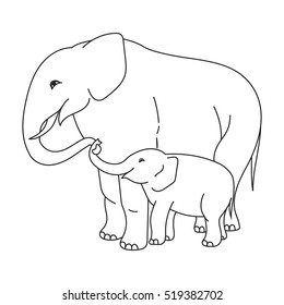 vector of elephant with baby outline