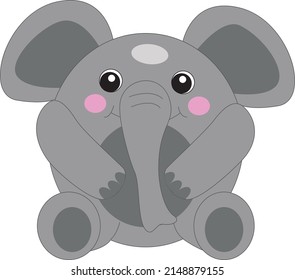 Vector Elephant Cartoon Design. Round Animal Illustration. Cute Icon.